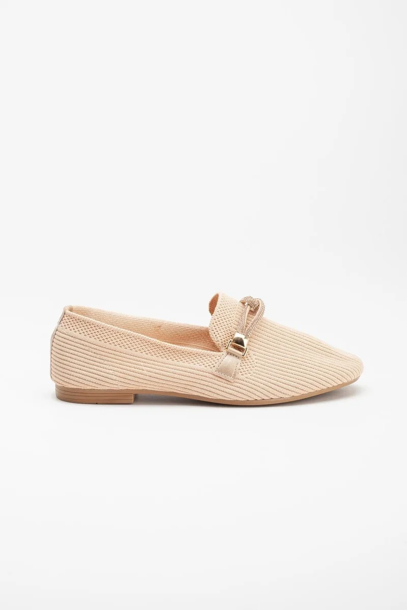 Dilimler Ayakkabı Knitted Stoned Round Toe Nude Women's Ballerinas