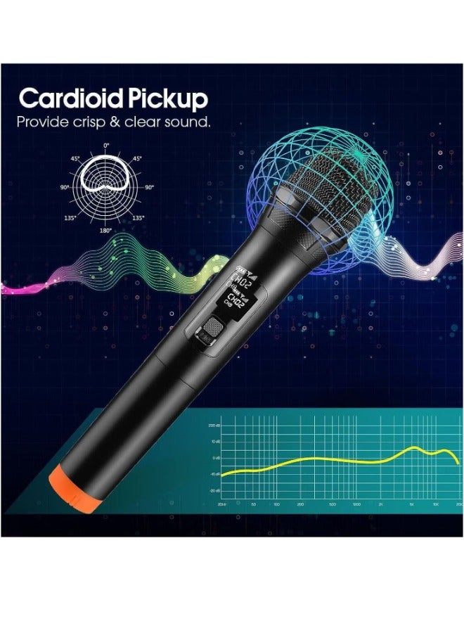 2 pack Wireless Unidirectional Microphone Handheld Mic With Receiver 1/4 Output For Conference/Weddings/Church/Stage/Party/Karaoke, (Duel Cordless) (Black) - Image 5