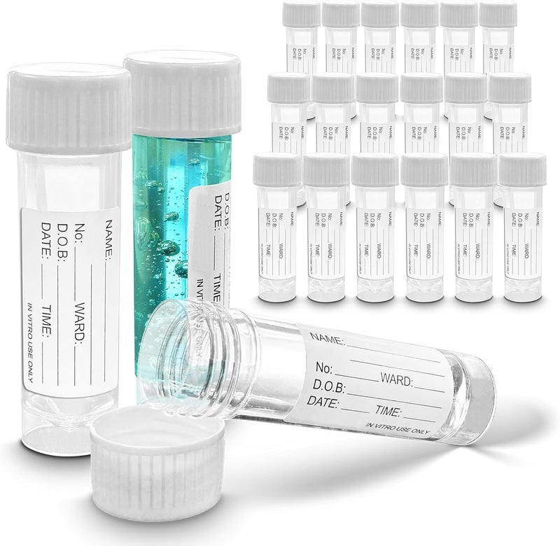 RE-Gen 20x 30ml Transperant Plastic Specimen Sample Container Pots - Secure Screw Top Lids, Clear Identification Label Markers - Image 1