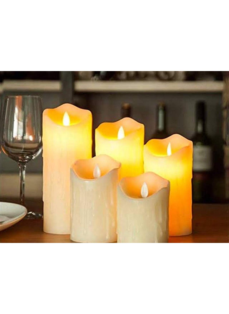 Infispace INFISPACE Acrylic Battery Operated Glass Pillar Candle With Moving Flame LED Light For Home Decoration Diwali & Christmas (Size: 6 X 7 X 9 X 7 X 6 Cm)- Set Of 5 Candles,White  - Image 1