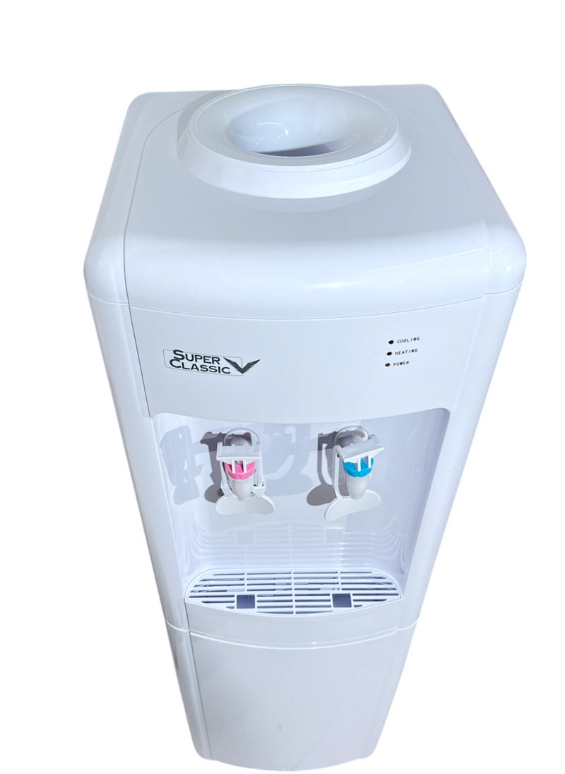 Top-loading water dispenser from Super Classic in white color, featuring an elegant design and high quality.it has a storage cabinet and high level of scurity-SPXWD-30