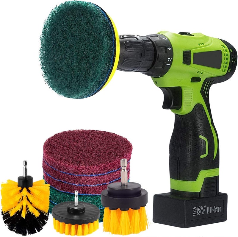 Kichwit 4 Inch Drill Power Brush Tile Scrubber Scouring Pads Cleaning Kit, 2 Inch Small Brush Included, Heavy Duty Household Cleaning Tool (Drill NOT Included) - Image 1