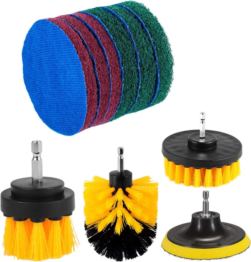 Kichwit 4 Inch Drill Power Brush Tile Scrubber Scouring Pads Cleaning Kit, 2 Inch Small Brush Included, Heavy Duty Household Cleaning Tool (Drill NOT Included) - Image 2