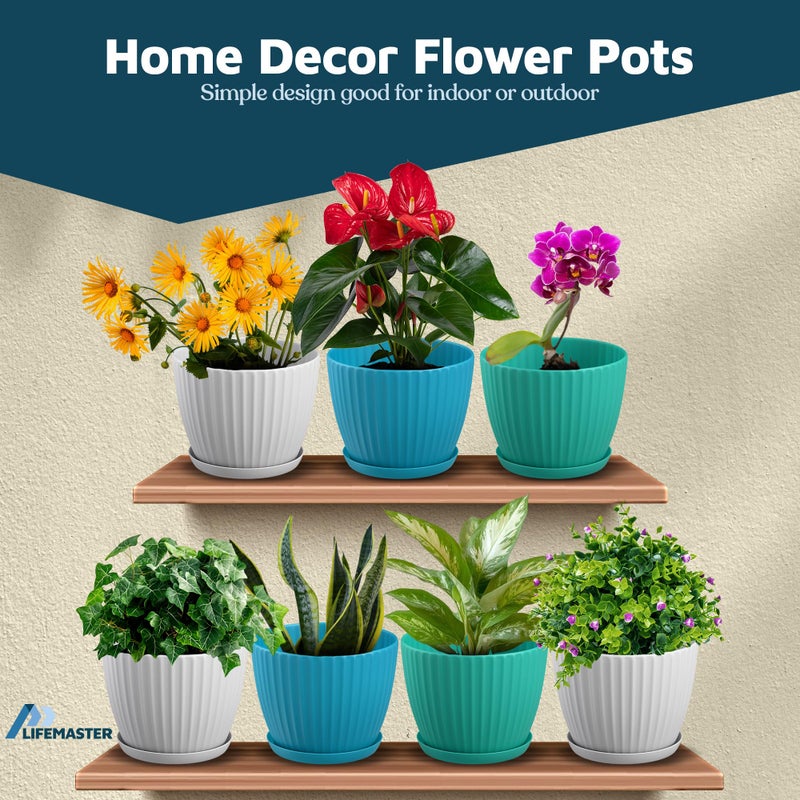 LifeMaster Multicolor 6-Inch Plant Pots with Drainage & Saucers 3 Pack, Indoor & Outdoor Planters for Houseplants, Herbs, and Flowers, Durable & Weatherproof Material, Stackable, Lightweight, Minimalist Design - Image 4