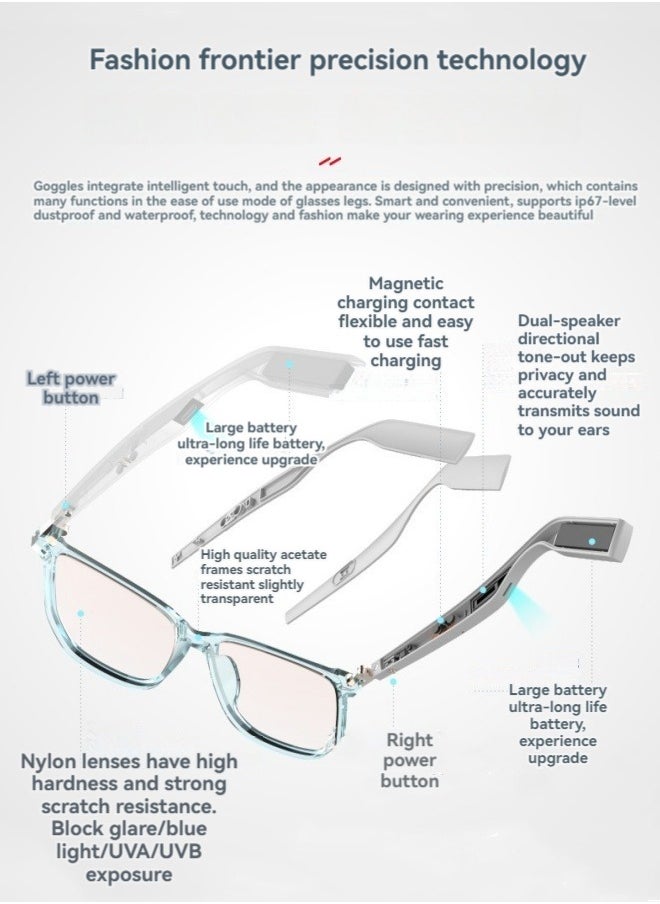M MIAOYAN - New touch-hearing Bluetooth headset glasses smart glasses TWS interchangeable lenses for calls and music AI wireless anti-blue light headset glasses - Image 1