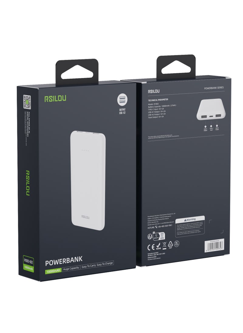 rsilou - DN11 10000mAh Capacity Power Bank, 37W total max Dual-Port Fast Charging, Smart Identification, Compact and Portable, Advanced Safety, 2 USB-A ports out and 1 USC-C in, Advanced Safety Features - Image 1