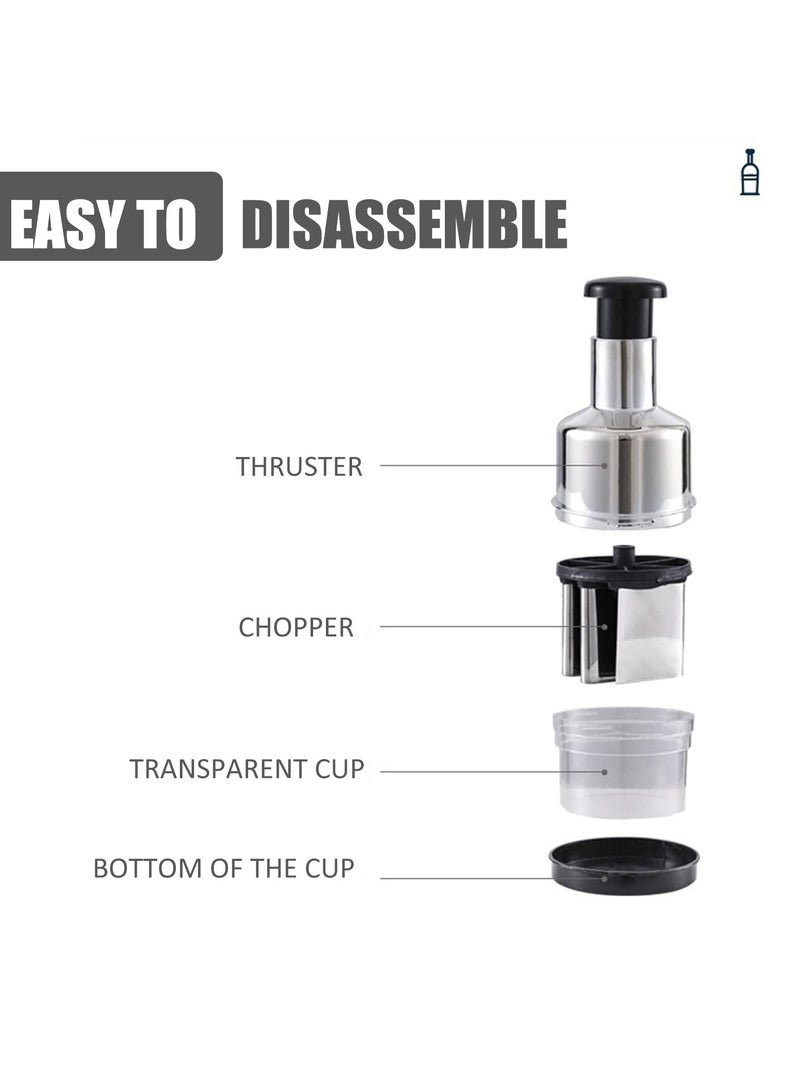 شابية مفرمة طعام، مفرمة خضراوات يدوية لتقطيع الخضراوات والبصل والثوم والمكسرات، قاطعة خضراوات يدوية، آمنة للغسل في غسالة الأطباق، شفرة من الفولاذ المقاوم للصدأ - Image 3