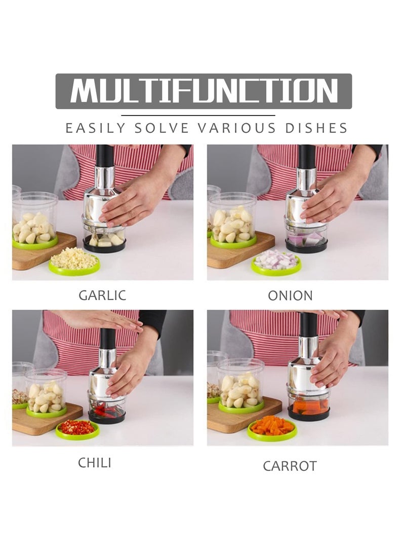 شابية مفرمة طعام، مفرمة خضراوات يدوية لتقطيع الخضراوات والبصل والثوم والمكسرات، قاطعة خضراوات يدوية، آمنة للغسل في غسالة الأطباق، شفرة من الفولاذ المقاوم للصدأ - Image 4