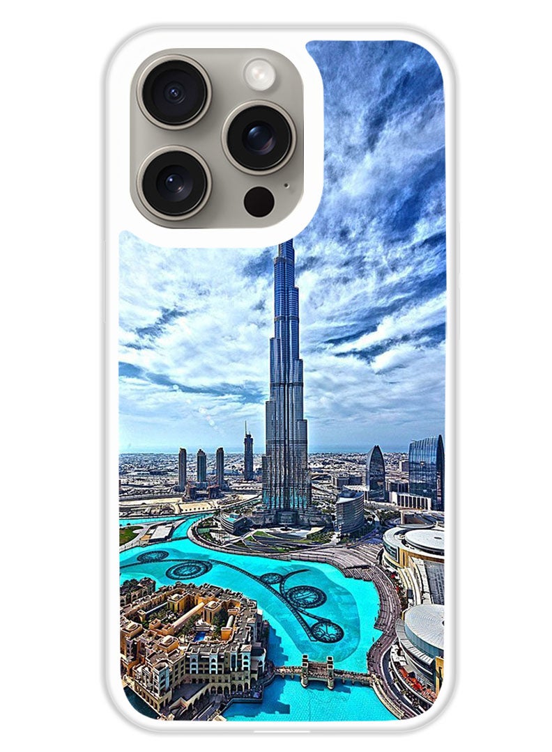 Theodor Protective Case Cover For APPLE IPHONE 15 Pro Max Burj Khalifa in Day (White Bumper) - Image 1