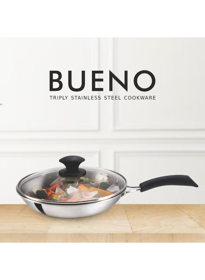 Alda Stainless Steel Triply Bueno Frying Pan with Induction & Gas Friendly Base | PFOA & Toxin Free | Scratch Resistant & Metal Spoon Friendly - 20 Cm - Image 3