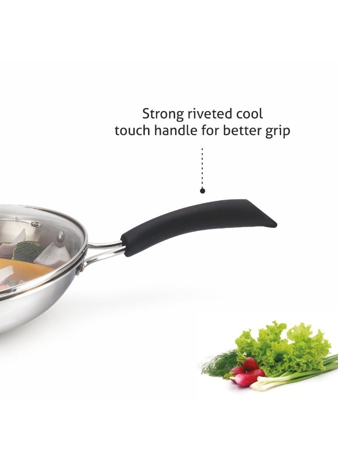 Alda Stainless Steel Triply Bueno Frying Pan with Induction & Gas Friendly Base | PFOA & Toxin Free | Scratch Resistant & Metal Spoon Friendly - 20 Cm - Image 2