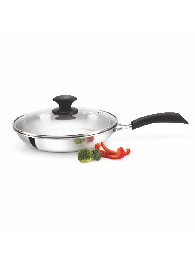 Alda Stainless Steel Triply Bueno Frying Pan with Induction & Gas Friendly Base | PFOA & Toxin Free | Scratch Resistant & Metal Spoon Friendly - 20 Cm - Image 1
