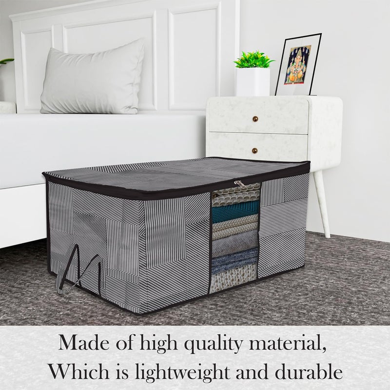 Kuber Industries Underbed Storage Bag Clothes Storage Bag Blanket Cover with Clear Window Zipper Closure Handle Cloth Organizer LiningDesign Large Pack of 3 Gray - Image 2