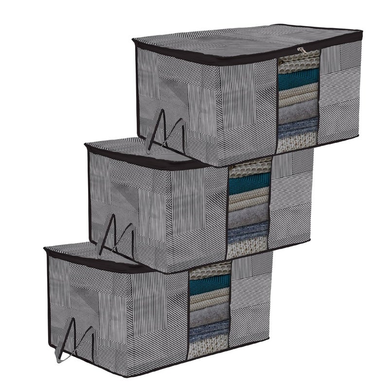 Kuber Industries Underbed Storage Bag Clothes Storage Bag Blanket Cover with Clear Window Zipper Closure Handle Cloth Organizer LiningDesign Large Pack of 3 Gray - Image 1