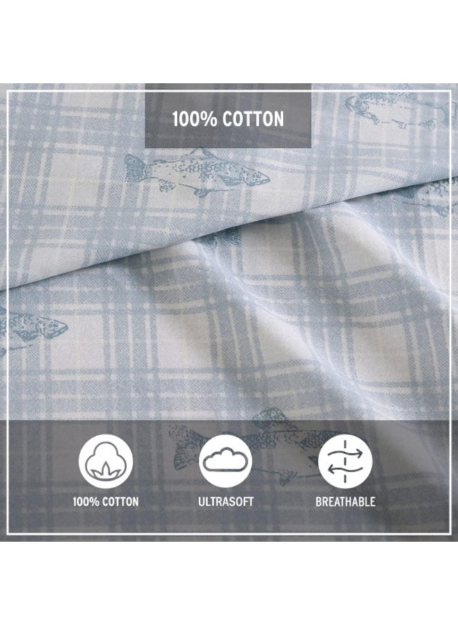 Eddie Bauer - Queen Sheets, Cotton Percale Bedding Set, Crisp & Cool Home Decor (Methow Plaid Blue, Queen) - Image 3