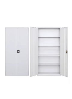 Protector Office Cabinet Lockable 2-Door Floor Cabinet Storage with 4 Adjustable Shelves  Freestanding Metal File Cabinet  Gray Steel  - Image 3