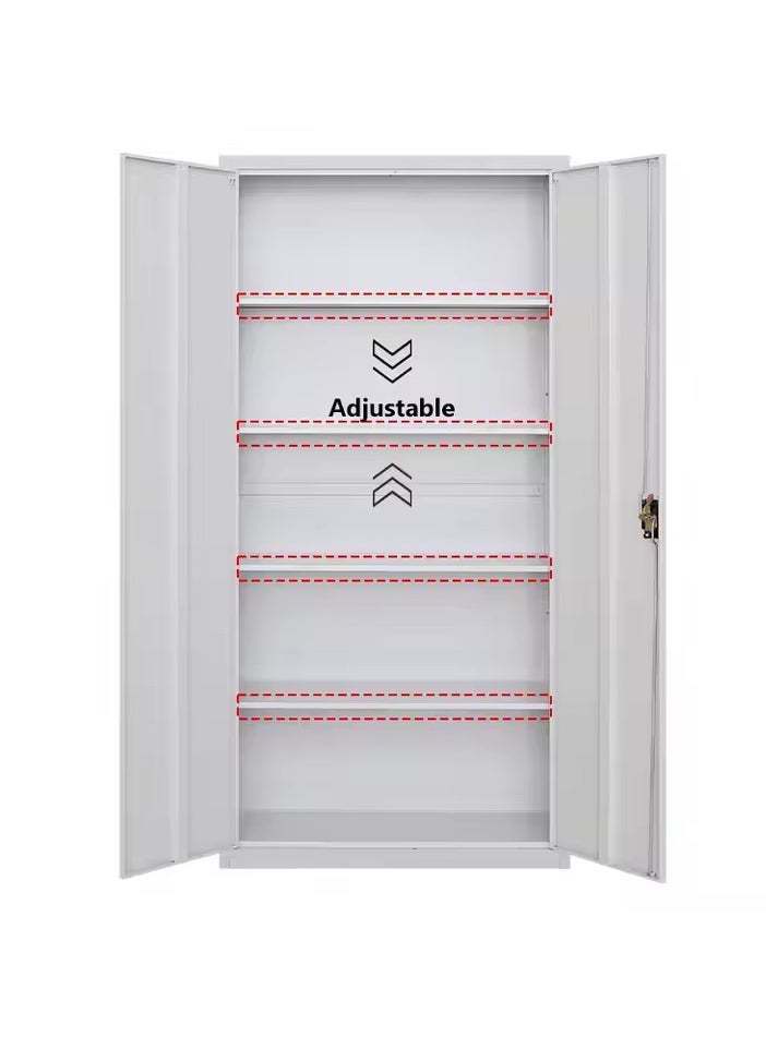 Protector Office Cabinet Lockable 2-Door Floor Cabinet Storage with 4 Adjustable Shelves  Freestanding Metal File Cabinet  Gray Steel  - Image 2