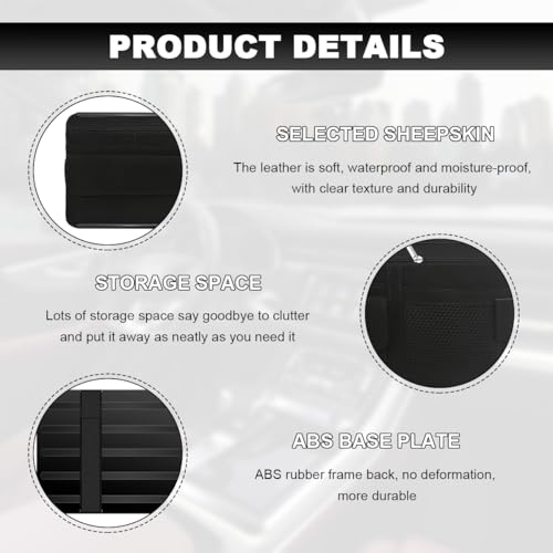 SHMZK Car Sun Visor Organizer, Leather Sun Visor Pocket Organizer Case with Multi-Pocket Net Zipper, Suede Note Holder Car Visor Storage Pouch for Card Pen Sunglasses Document (Black) - Image 3