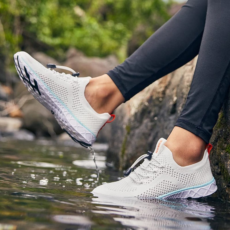 KOLILI Women's Lightweight Water Shoes for Swimming, Quick Drying Water Aerobics Shoe, Arch Support Aqua Shoes for Surfing, Woman Slip on Sneaker for Outdoor White/Aqua 7 - Image 2