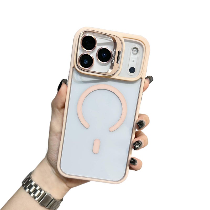 غطاء MagSafe بPC باللون وردي مغناطيسي بوظيفة حامل لـ iPhone 15 / 15 Plus / 15 Pro / 15 Pro Max مع حامل قائم ومغناطيس قوي مع مقاوم للصدمات مع حماية من السقوط مع تغطية كاملة - Image 1