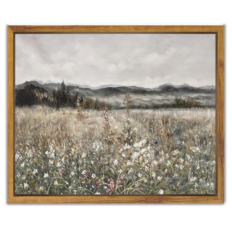 SHENIFY Vintage Landscape Framed Canvas Wall Art Prairie in Full Bloom Classic Oil Painting Modern Farmhouse Kitchen Office Decor - 8x10in Natural Framed - Image 1