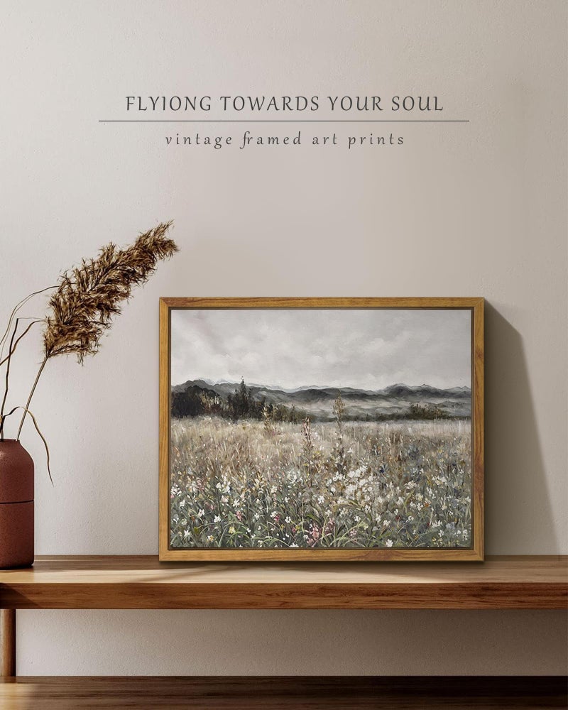 SHENIFY Vintage Landscape Framed Canvas Wall Art Prairie in Full Bloom Classic Oil Painting Modern Farmhouse Kitchen Office Decor - 8x10in Natural Framed - Image 4