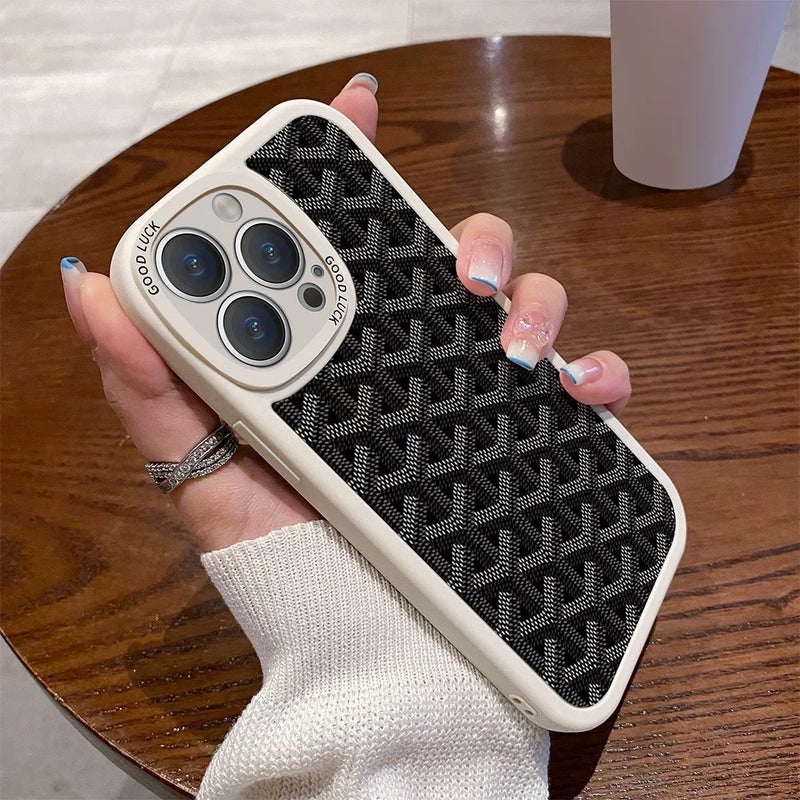 Jingxi Compatible Phone Case for Huawei, Vivo, Redmi, Oppo, Xiaomi, iPhone 15 Pro Max, 14 Plus, 13/18/16, Soft Protective Cover with Wrist Strap and Stand, Black Geometric Patchwork Design - Image 4