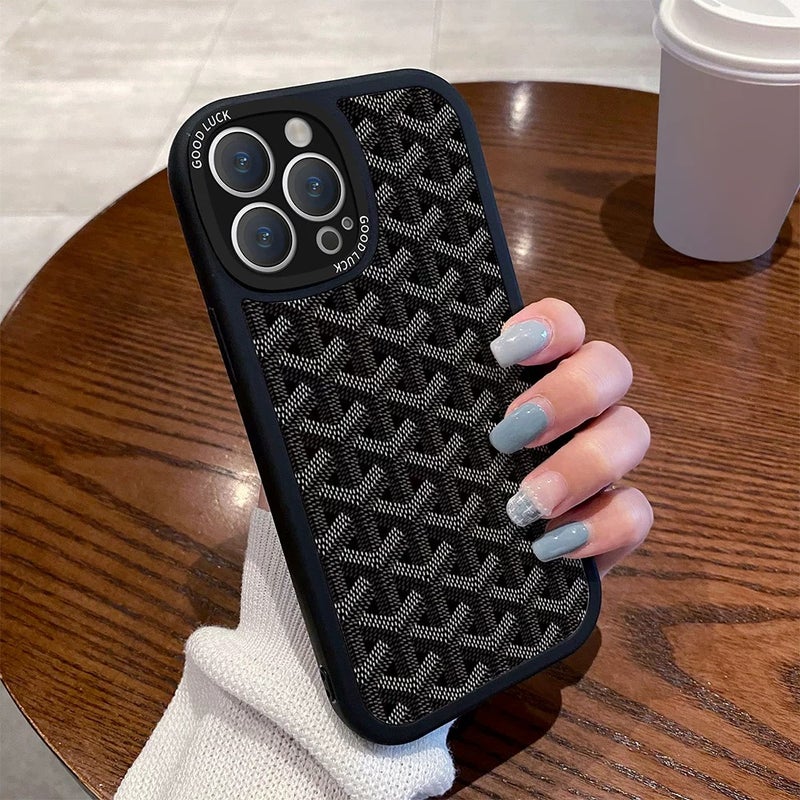 Jingxi Compatible Phone Case for Huawei, Vivo, Redmi, Oppo, Xiaomi, iPhone 15 Pro Max, 14 Plus, 13/18/16, Soft Protective Cover with Wrist Strap and Stand, Black Geometric Patchwork Design - Image 5