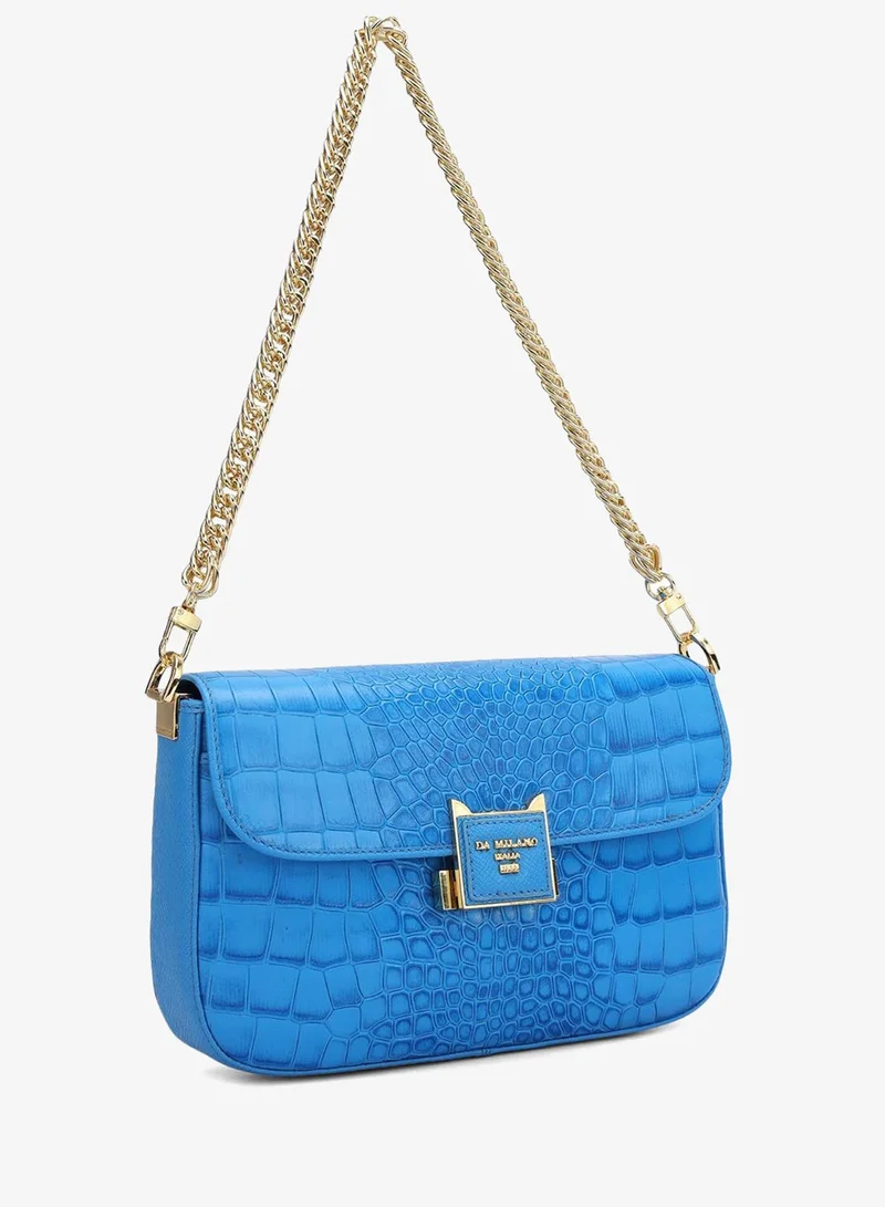 Da Milano Small Croco Leather Shoulder Bag - Blue