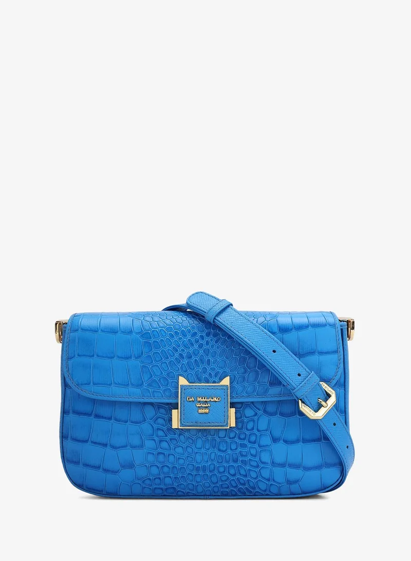 Da Milano Small Croco Leather Shoulder Bag - Blue