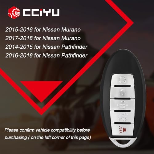 cciyu S180144308 X 1 Remote Uncut Ignition Key fob 5 Buttons Keyless Entry Remote Fob 433 MHZ 4A Chips for SUV 15 16 17 18 for N issan Murano Pathfinder with FCC KR5S180144014 7812D-S180204 - Image 2