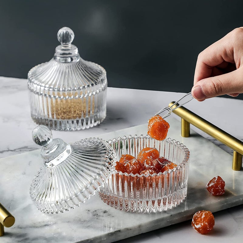 BRUSHFINCH BRUSHFINCH Glass Candy Dish with Lid Crystal Candy Jar Decorative Candy Bowl Cookie Jar Jewelry Dish Covered Candy Jar Small Glass Jars for Buffet Kitchen Home Office Desk 1pc Clear  - Image 5