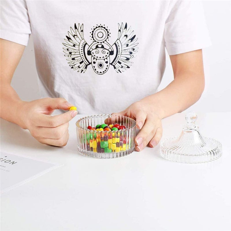 BRUSHFINCH BRUSHFINCH Glass Candy Dish with Lid Crystal Candy Jar Decorative Candy Bowl Cookie Jar Jewelry Dish Covered Candy Jar Small Glass Jars for Buffet Kitchen Home Office Desk 1pc Clear  - Image 3