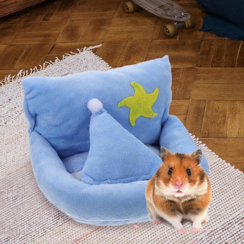 Guinea Pig Plush Nest Small Pet Sleeping Bed Warm Hamster Winter Bed Soft Cotton Pet Sleeping Nest Blue S for Sugar Gliders and Hamsters - Image 4