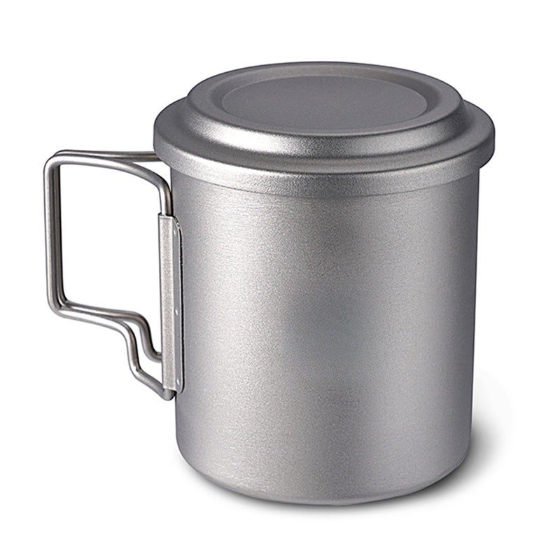 HWZBBEN Titanium Tea Cup with Folding Handle Outdoor Camping Tea Maker Mug with Tea Strainer 420ml - Image 1