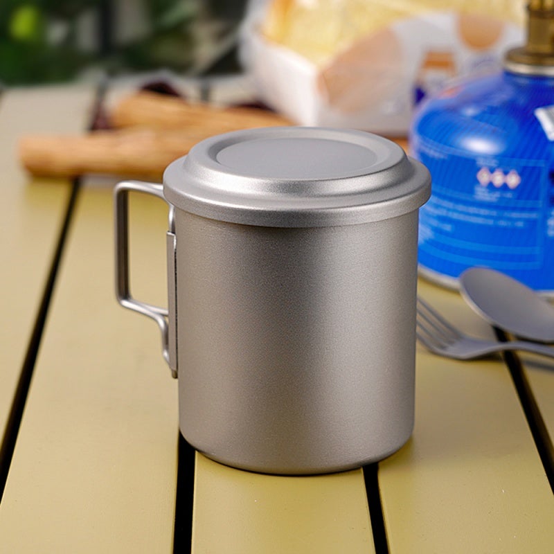 HWZBBEN Titanium Tea Cup with Folding Handle Outdoor Camping Tea Maker Mug with Tea Strainer 420ml - Image 5