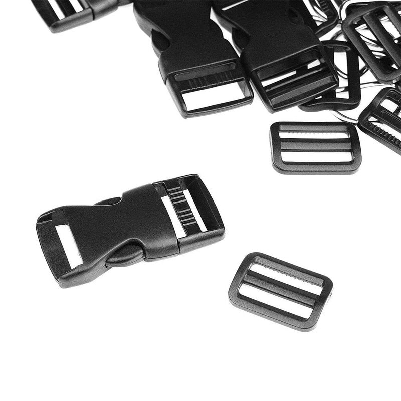 DIY Crafts DIY DIYC10389 Crafts 15 Set Plastic 1 Inch Flat Side Release Buckles and TriGlide Slides with 10 Meter Webbing Black Roll Nylon Webbing Straps Pack of 1 Set Making Luggage Strap  - Image 4