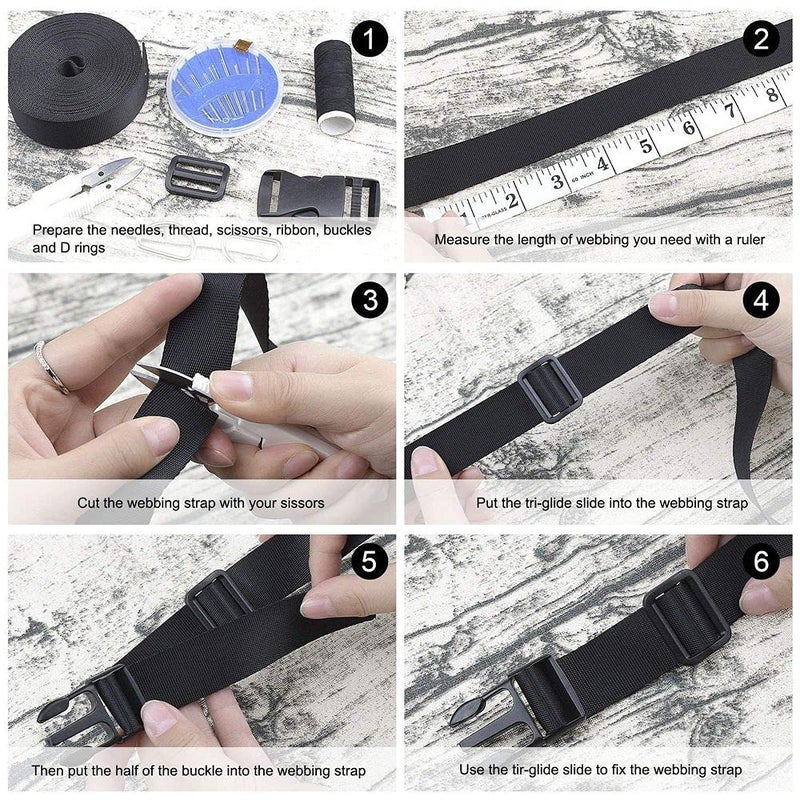 DIY Crafts DIY DIYC10389 Crafts 15 Set Plastic 1 Inch Flat Side Release Buckles and TriGlide Slides with 10 Meter Webbing Black Roll Nylon Webbing Straps Pack of 1 Set Making Luggage Strap  - Image 5