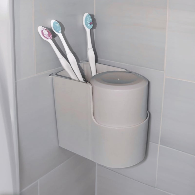 CYROX Use Plastic Toothbrush & Toothpaste Storage for Bathroom, Wall Mounted Bathroom Racks and Self Adhesive Toothpaste Holder Caddy with 1Cup (1Pcs) - Image 2