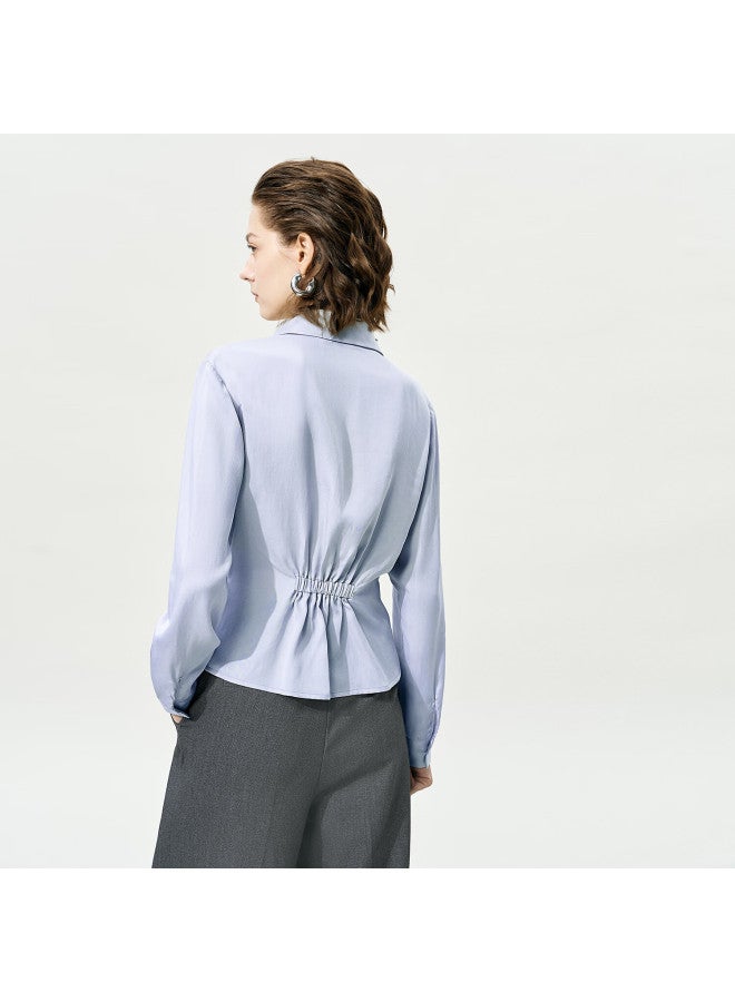 Yanyee Design Long Sleeve Tencel Shirt Women Early Autumn Unique Waist Slimming Top Light Gray 2XL - Image 3