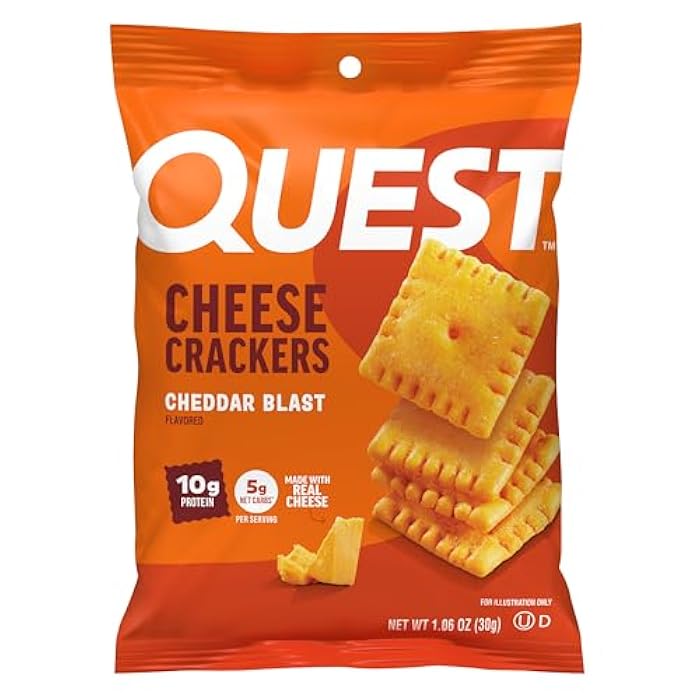 Quest Nutrition Cheese Crackers, Cheddar Blast, 10g Protein, 5g Net Carbs, 1g Sugar, Made with Real Cheese, High Protein Snack, 12 Packs (1.06 oz bags) - Image 1