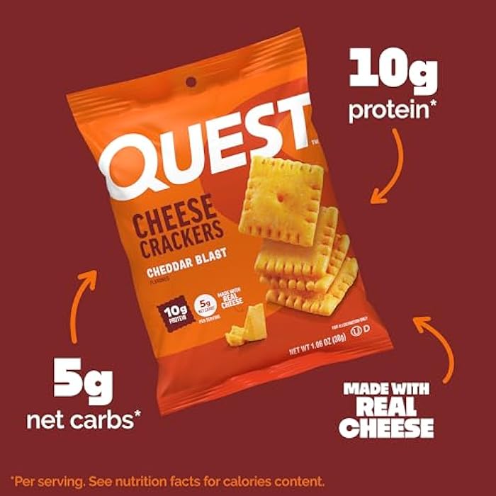 Quest Nutrition Cheese Crackers, Cheddar Blast, 10g Protein, 5g Net Carbs, 1g Sugar, Made with Real Cheese, High Protein Snack, 12 Packs (1.06 oz bags) - Image 4