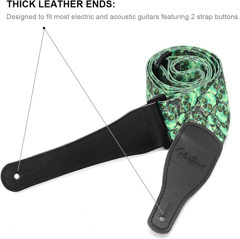 BestSounds Skull Guitar Strap Leather Ends Guitar Shoulder Strap for Bass, Electric, Acoustic Guitars, Best Gift for Men Women Guitarist - Image 3
