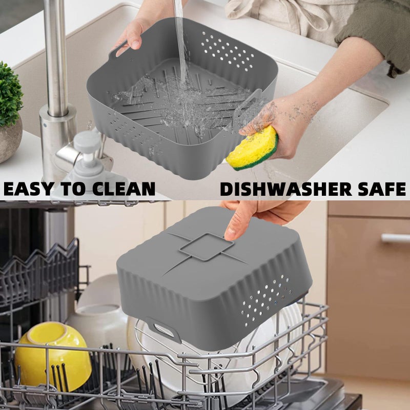LYHOLKEER Air Fryer Liners Silicone for Chefman 6 QT,Instant Pot Vortex Plus 6QT XL,1PCS Square Air Fryer Silicone Basket Reusable for Ninja/Sweetcrispy/COSORI and Other 5-8QT,Airfryer Accessories - Image 5
