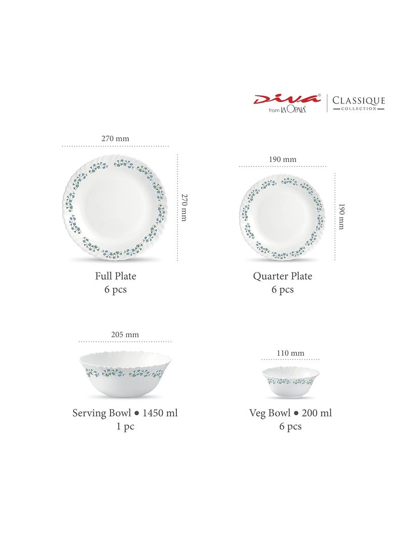 La Opala - La Opala Diva, Classique Collection, Opal Glass Dinner Set 19 pcs, Lavender Dew, White - Image 1