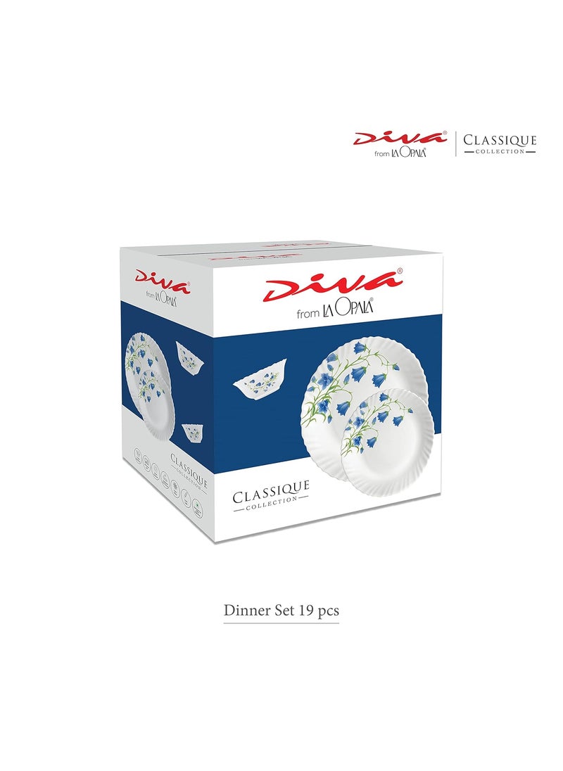 La Opala - La Opala Diva, Classique Collection, Opal Glass Dinner Set 19 pcs, Lavender Dew, White - Image 1