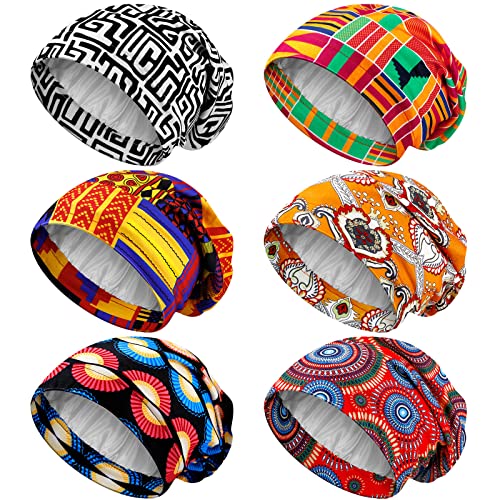 Sintege 6 Pcs Satin Lined Bonnet Sleep Chemo Hat Stretch Cancer Cap for Women Men Cancer Patient African Silk Soft BeanieBright Patterns - Image 1