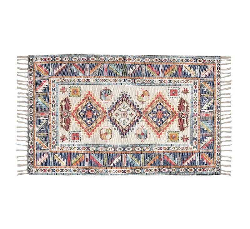 AM International Store Luxury Chindi Printed Handmade Dhurrie Rugs Carpet for Living Room Drawing Room Decor for Bedroom Multicolour 4 x 6 Feet Multi Color  - Image 2