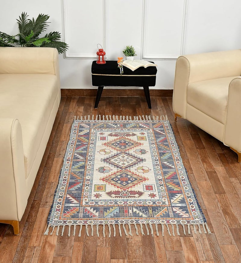 AM International Store Luxury Chindi Printed Handmade Dhurrie Rugs Carpet for Living Room Drawing Room Decor for Bedroom Multicolour 4 x 6 Feet Multi Color  - Image 1