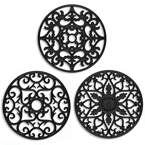 ME.FAN Trivets for Dishes/Pots/Pans, 3 Pcs Silicone Mats, Flexible/Durable/Non Slip Hot Pads to Protect Table and Counter Top (Black) - Image 1